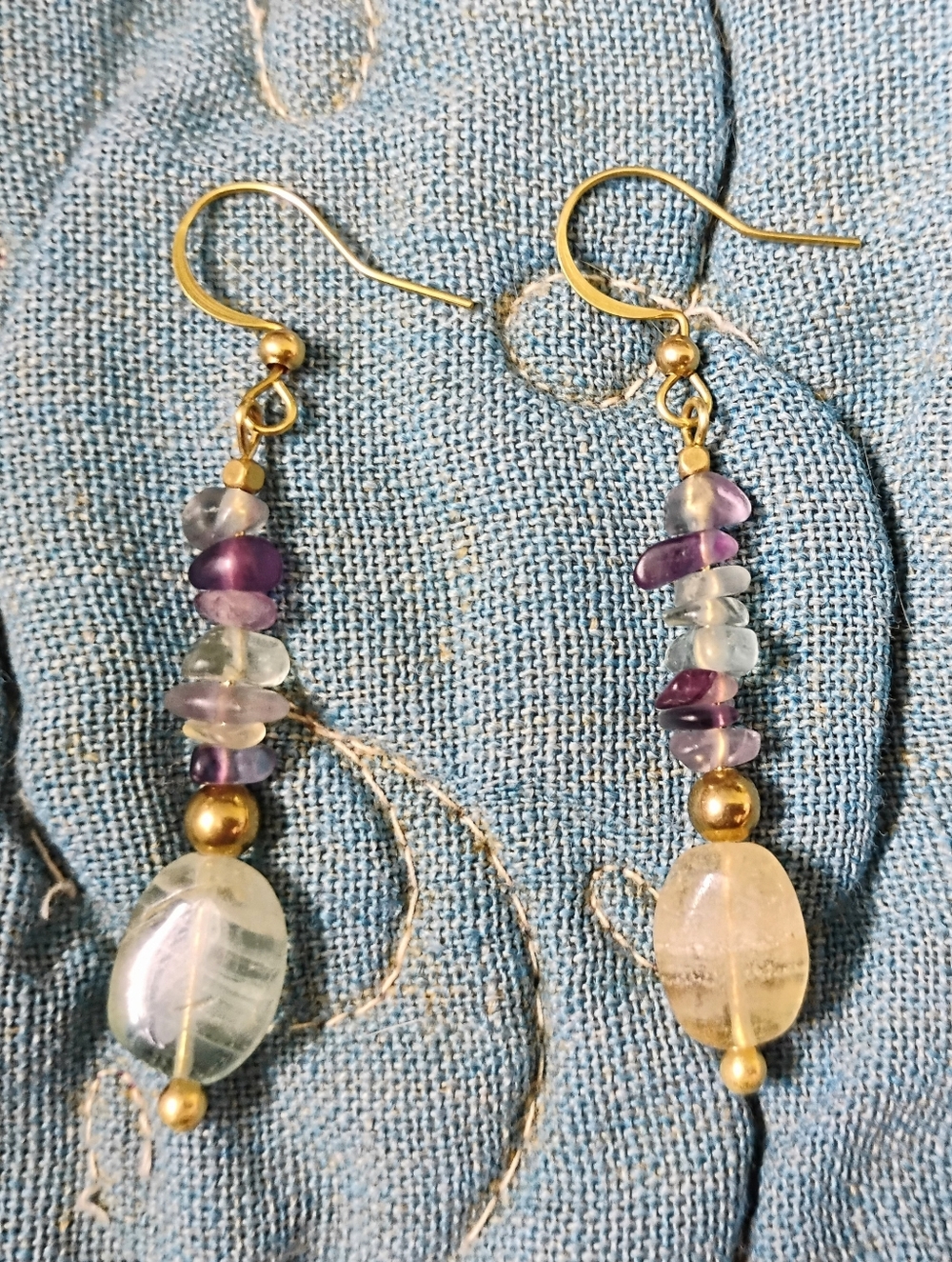 Handmade Mismatched Rainbow Fluorite Earrings - Picture 2 of 6